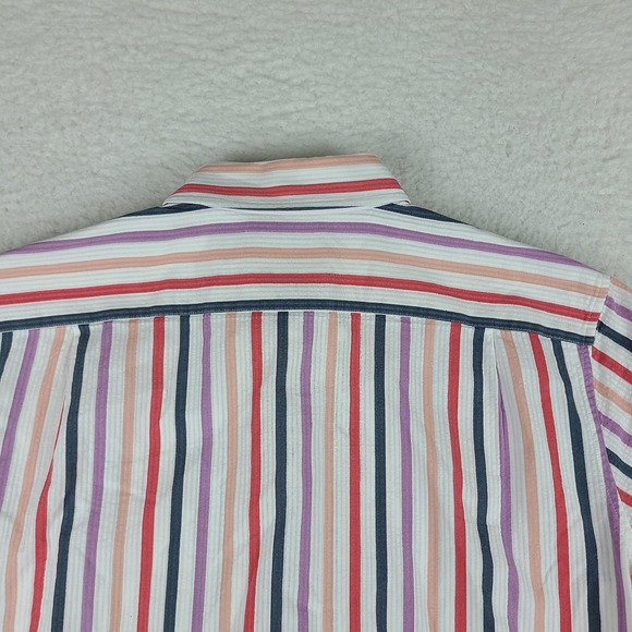 BONOBOS Shirt Mens Large White Purple Red Striped Seersucker Slim Fit Button Up - Picture 7 of 10